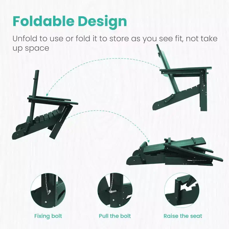 Hyleory HDPE Outdoor Folding Adirondack Chair, 103 degrees Curved Backrest