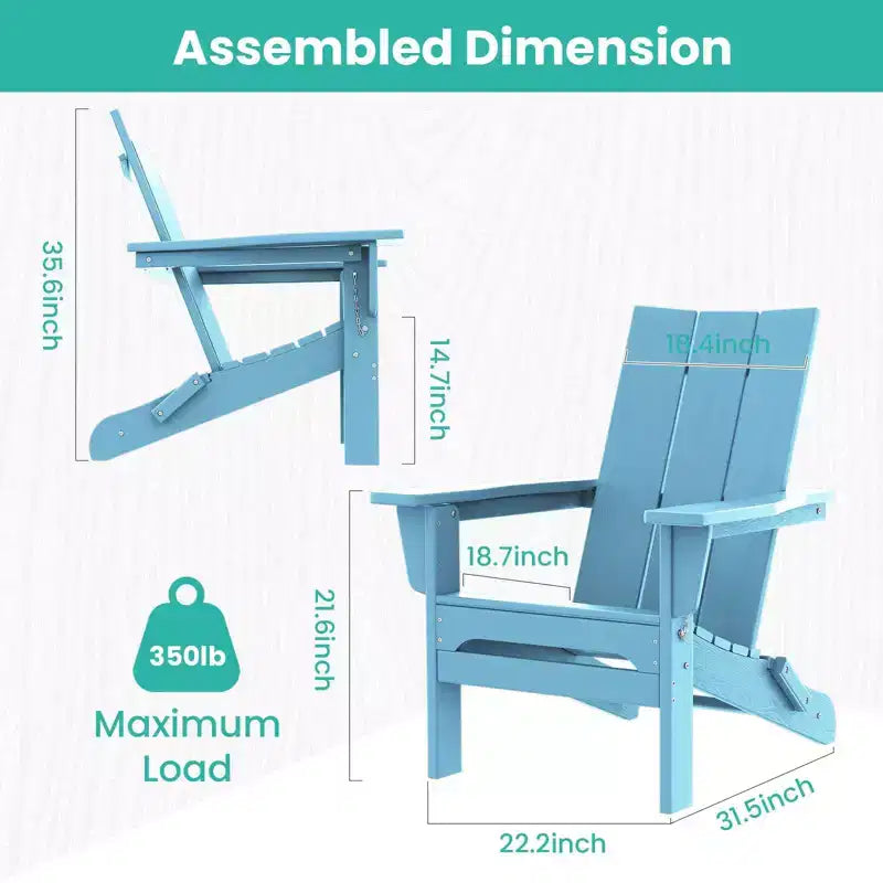 Hyleory HDPE Outdoor Folding Adirondack Chair, 103 degrees Curved Backrest