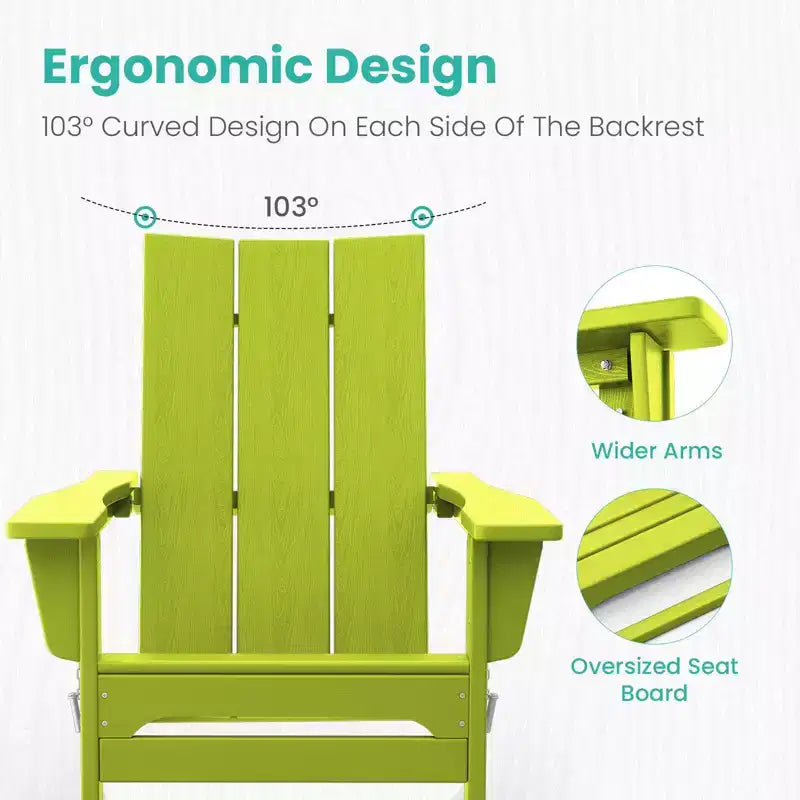 Hyleory HDPE Outdoor Folding Adirondack Chair, 103 degrees Curved Backrest