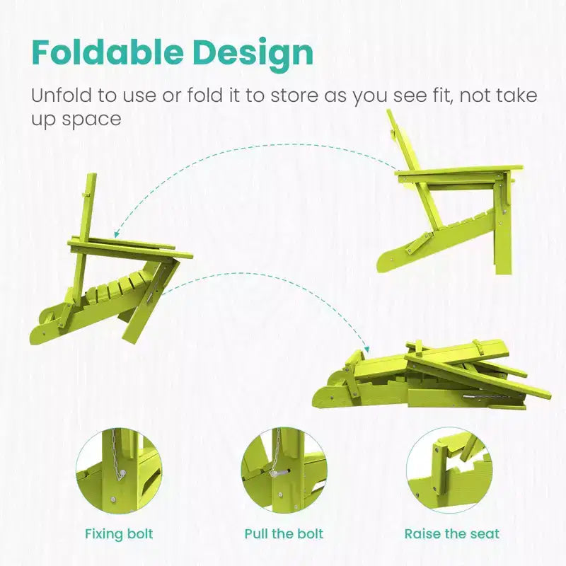 Hyleory HDPE Outdoor Folding Adirondack Chair, 103 degrees Curved Backrest