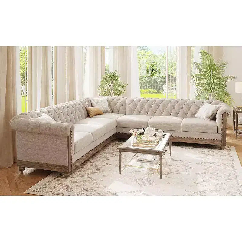 Mirod Large Retro Sectional Sofa with Wooden Legs, Comfortable Modular Design for Living Room, Lounge, and Family Spaces