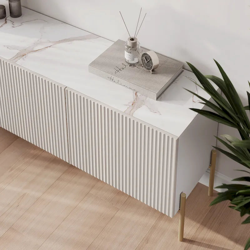 Meuble TV Living Skog Selline Beige, supporte les téléviseurs jusqu'à 65 pouces, avec pieds en métal de style Art déco