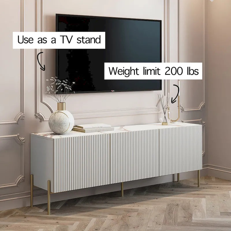 Meuble TV Living Skog Selline Beige, supporte les téléviseurs jusqu'à 65 pouces, avec pieds en métal de style Art déco