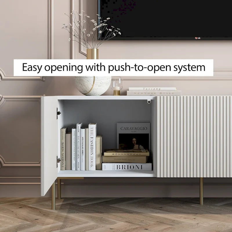 Meuble TV Living Skog Selline Beige, supporte les téléviseurs jusqu'à 65 pouces, avec pieds en métal de style Art déco