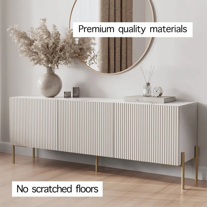 Meuble TV Living Skog Selline Beige, supporte les téléviseurs jusqu'à 65 pouces, avec pieds en métal de style Art déco