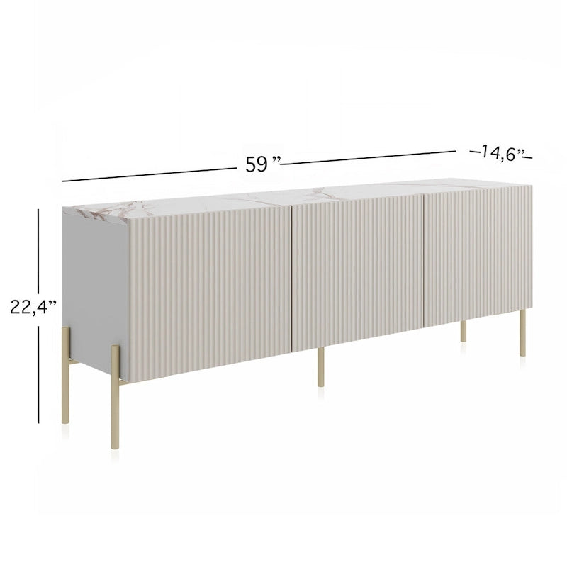 Meuble TV Living Skog Selline Beige, supporte les téléviseurs jusqu'à 65 pouces, avec pieds en métal de style Art déco