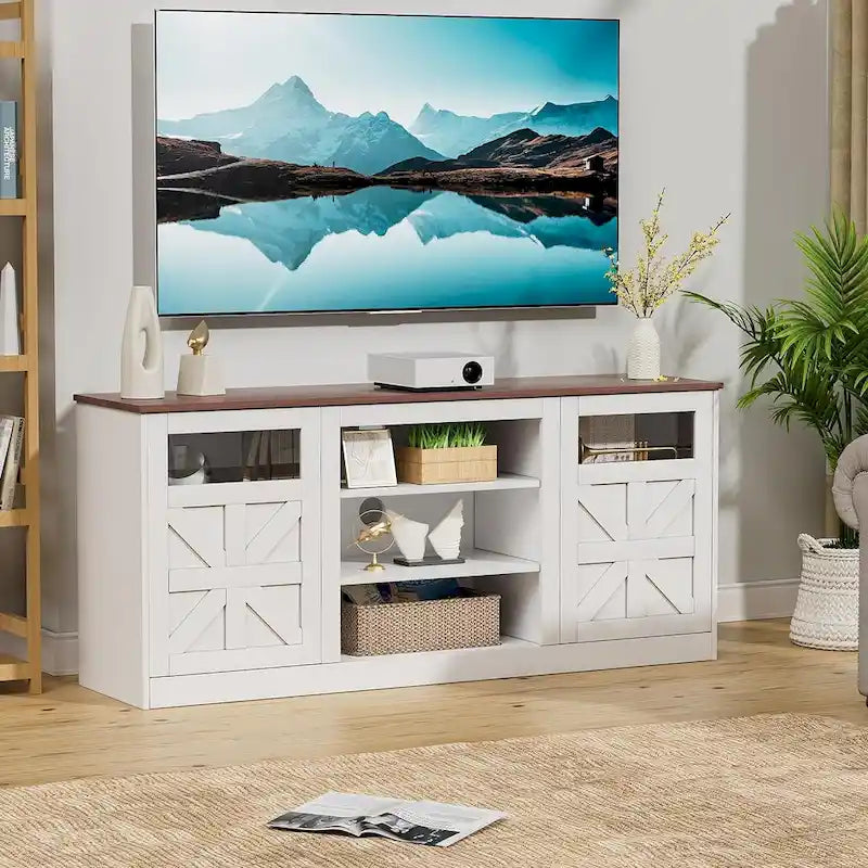 Meuble TV avec placards de rangement à double porte coulissante