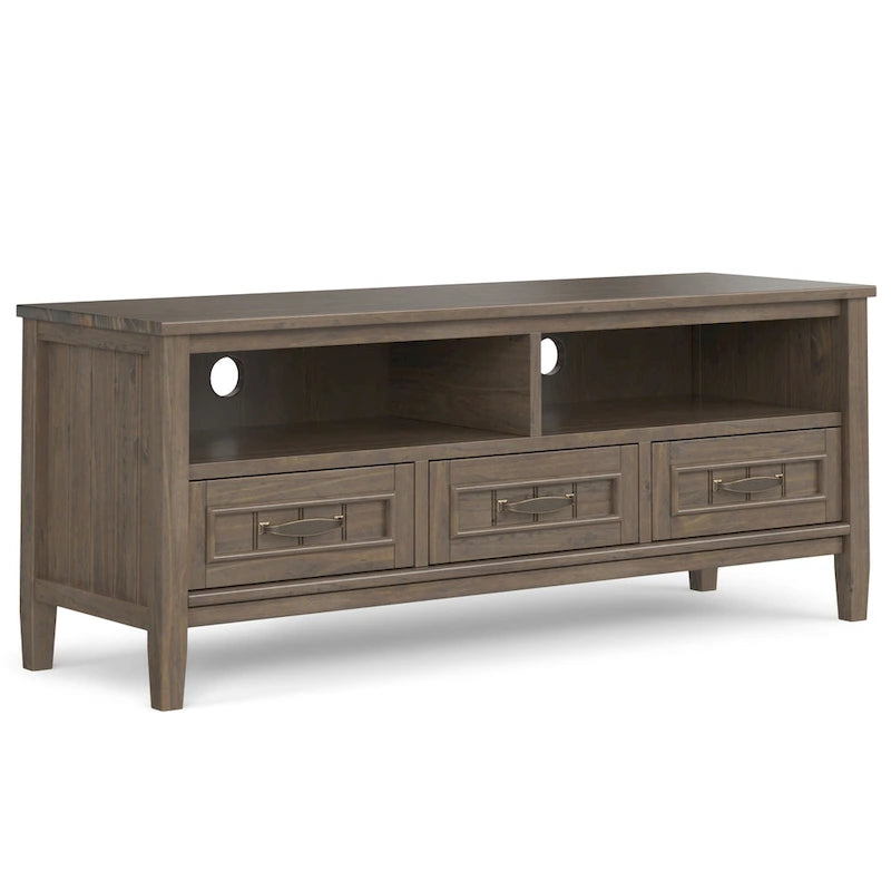 Meuble TV/multimédia contemporain WYNDENHALL Rowan en BOIS MASSIF, largeur 50 po, brun fumé, pour téléviseurs jusqu'à 55 po - 16p x 50l x 20h