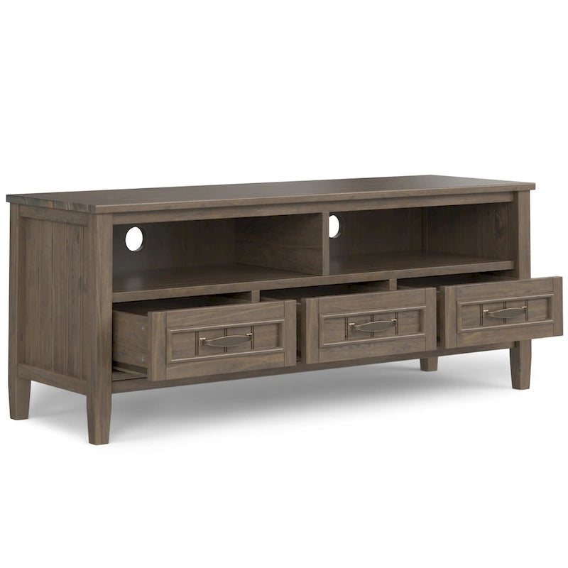 Meuble TV/multimédia contemporain WYNDENHALL Rowan en BOIS MASSIF, largeur 50 po, brun fumé, pour téléviseurs jusqu'à 55 po - 16p x 50l x 20h