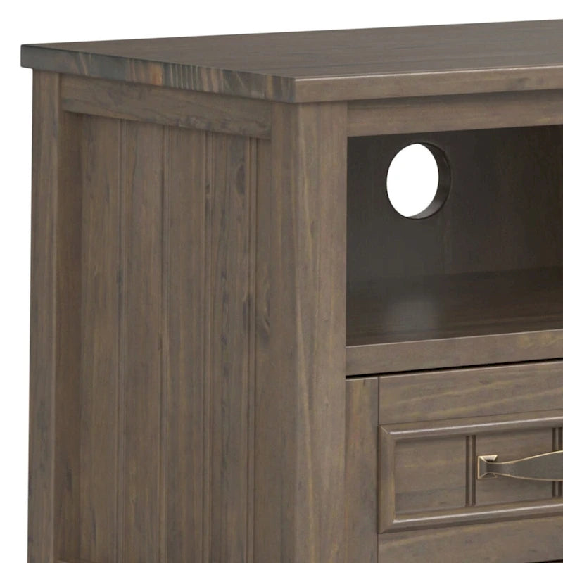 Meuble TV/multimédia contemporain WYNDENHALL Rowan en BOIS MASSIF, largeur 50 po, brun fumé, pour téléviseurs jusqu'à 55 po - 16p x 50l x 20h