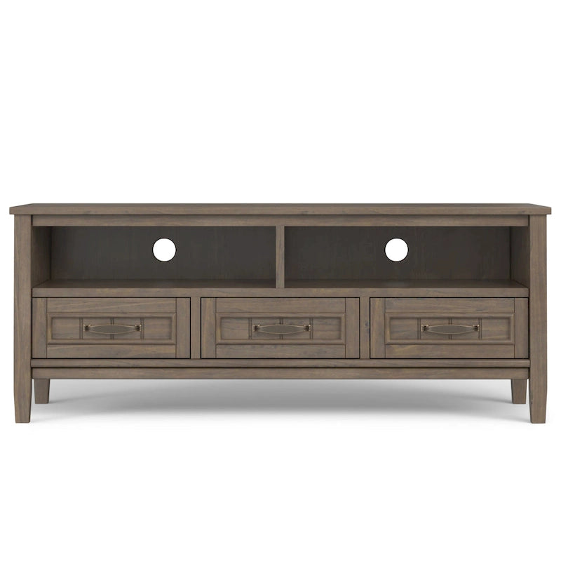 Meuble TV/multimédia contemporain WYNDENHALL Rowan en BOIS MASSIF, largeur 50 po, brun fumé, pour téléviseurs jusqu'à 55 po - 16p x 50l x 20h