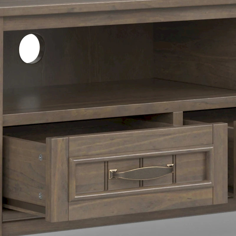 Meuble TV/multimédia contemporain WYNDENHALL Rowan en BOIS MASSIF, largeur 50 po, brun fumé, pour téléviseurs jusqu'à 55 po - 16p x 50l x 20h