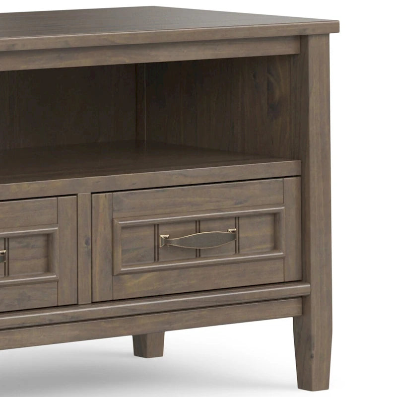 Meuble TV/multimédia contemporain WYNDENHALL Rowan en BOIS MASSIF, largeur 50 po, brun fumé, pour téléviseurs jusqu'à 55 po - 16p x 50l x 20h