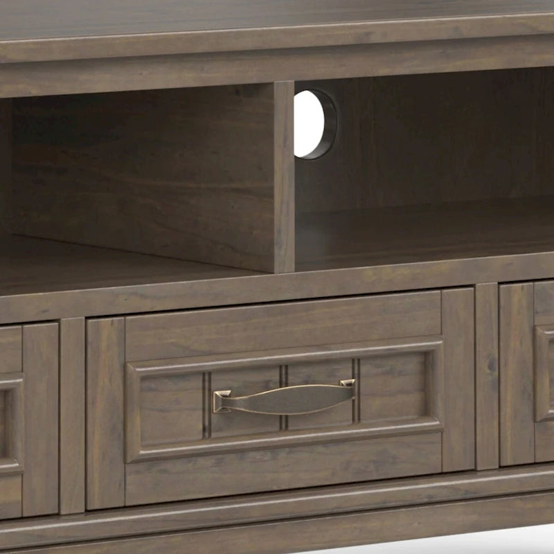 Meuble TV/multimédia contemporain WYNDENHALL Rowan en BOIS MASSIF, largeur 50 po, brun fumé, pour téléviseurs jusqu'à 55 po - 16p x 50l x 20h