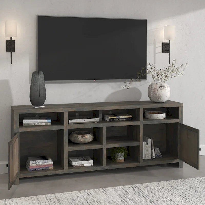 Meuble TV Bridgevine Home Joshua Creek de 213 cm pour téléviseurs jusqu'à 241 cm, aucun assemblage requis, finition bois de grange