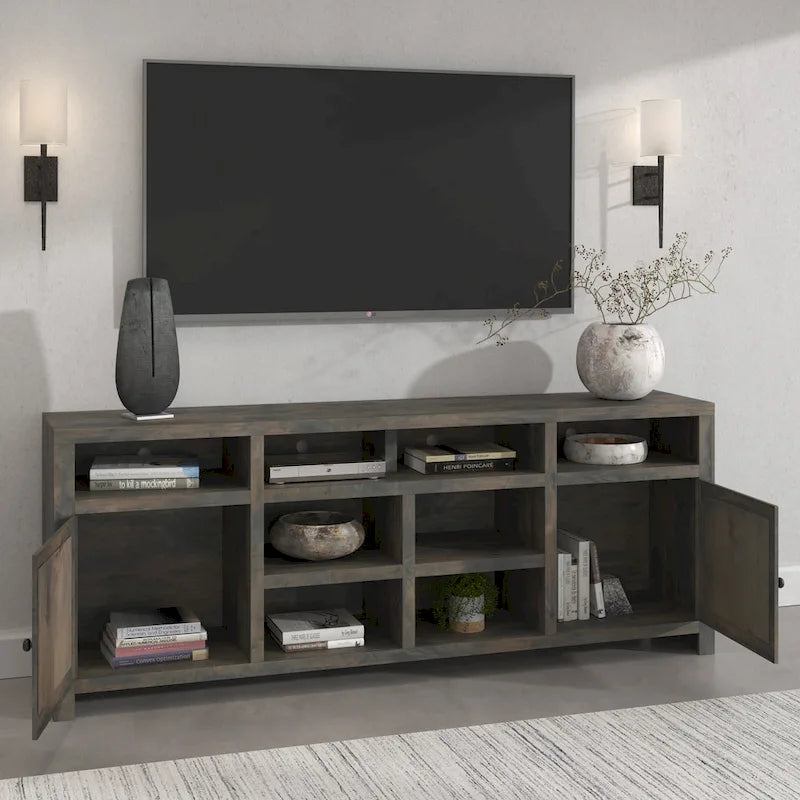 Meuble TV Bridgevine Home Joshua Creek de 213 cm pour téléviseurs jusqu'à 241 cm, aucun assemblage requis, finition bois de grange