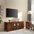 Meuble TV Leick Home en bois massif, chêne Mission, quatre portes