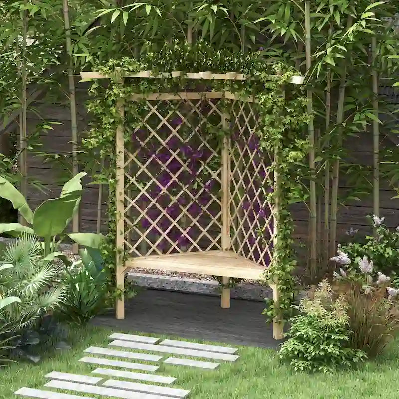 Outsunny Bancs de Jardin 55, Bancs de Parc en Bois d'Extérieur avec Assise à Lattes, Banc d'Entrée avec Dossier en Grille