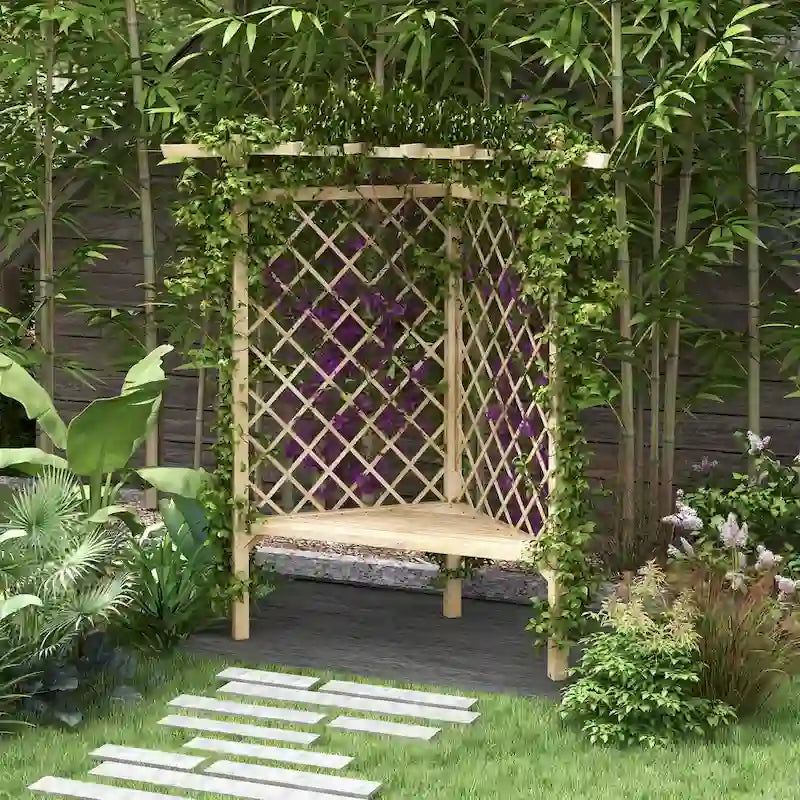 Outsunny 55 Garden Benches for Outdoors, Wooden Park Benches for Outside with Slatted Seat, Front Ponch with Screen Backrest
