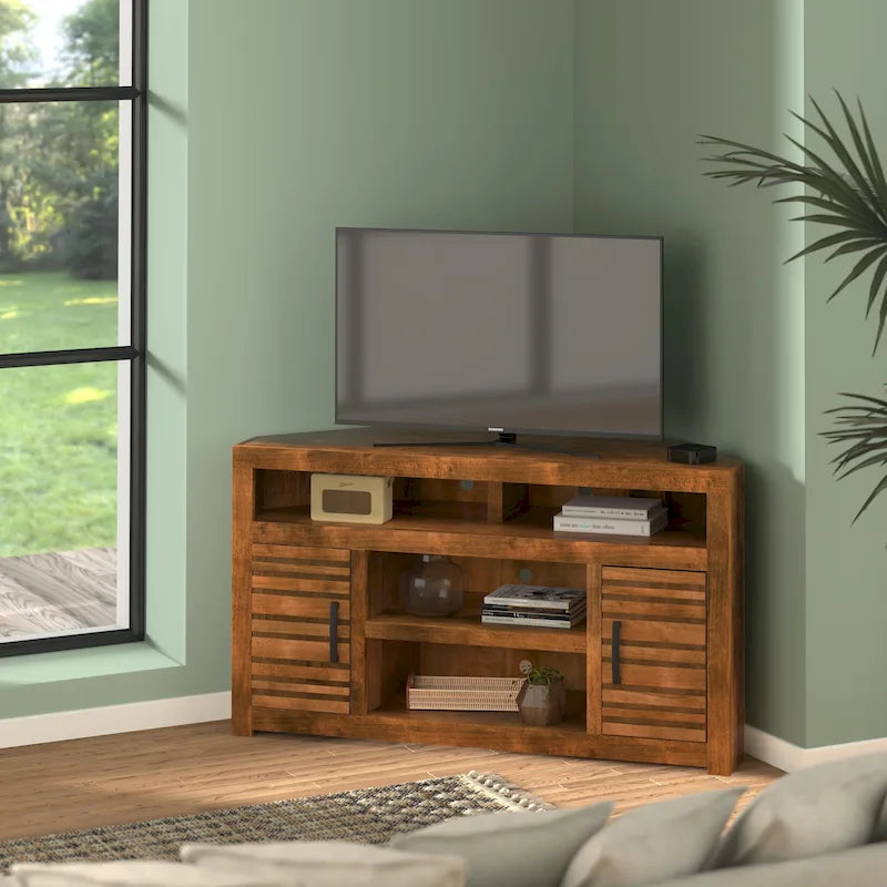 Meuble TV d'angle Bridgevine Home 52 pouces pour téléviseurs jusqu'à 55 pouces, aucun assemblage requis, finition Whiskey