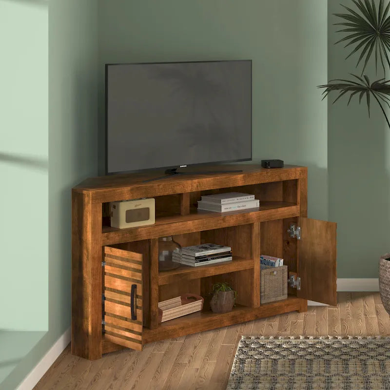 Meuble TV d'angle Bridgevine Home 52 pouces pour téléviseurs jusqu'à 55 pouces, aucun assemblage requis, finition Whiskey