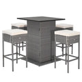 Ensemble de bar extérieur en osier 5 pièces avec table de bar et tabourets avec étagères de rangement