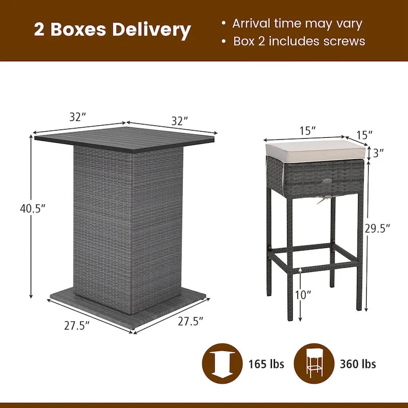 Ensemble de bar extérieur en osier 5 pièces avec table de bar et tabourets avec étagères de rangement