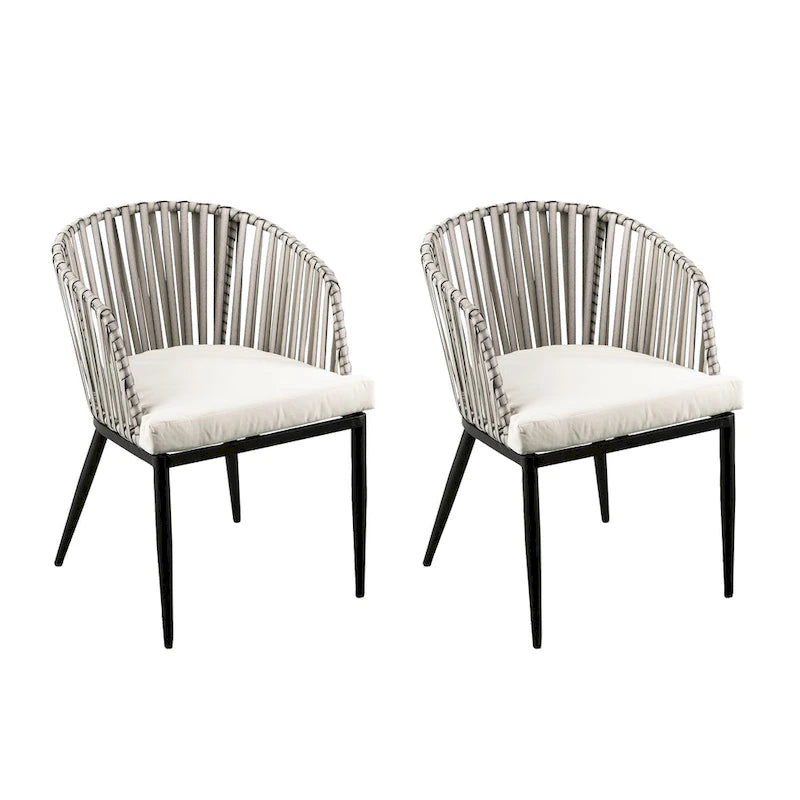 Chaises de patio SEI Furniture Millie en métal noir et osier gris, toutes saisons, avec coussins et assise profonde (lot de 2)