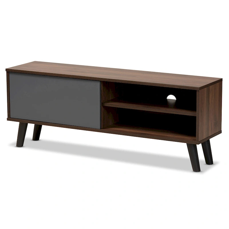 Meuble TV Mallory en bois noyer et gris bicolore