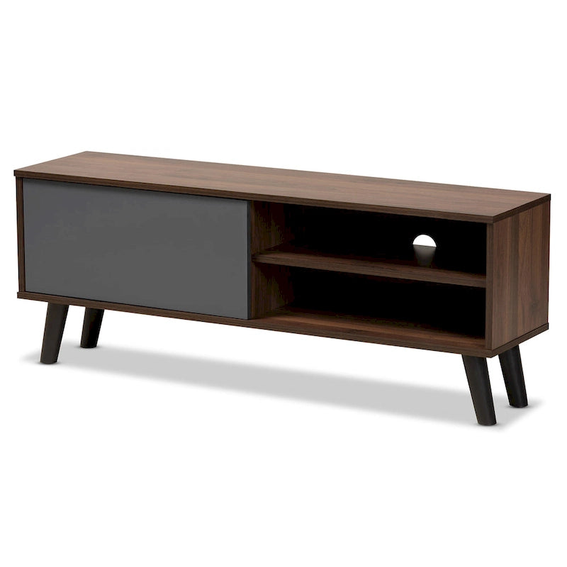 Meuble TV Mallory en bois noyer et gris bicolore