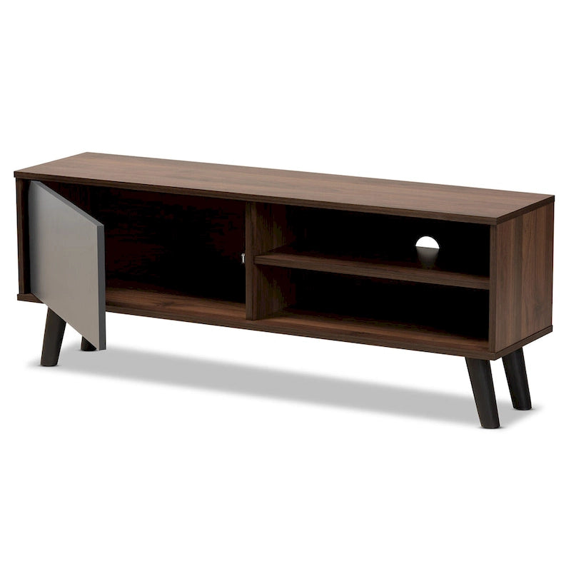 Meuble TV Mallory en bois noyer et gris bicolore