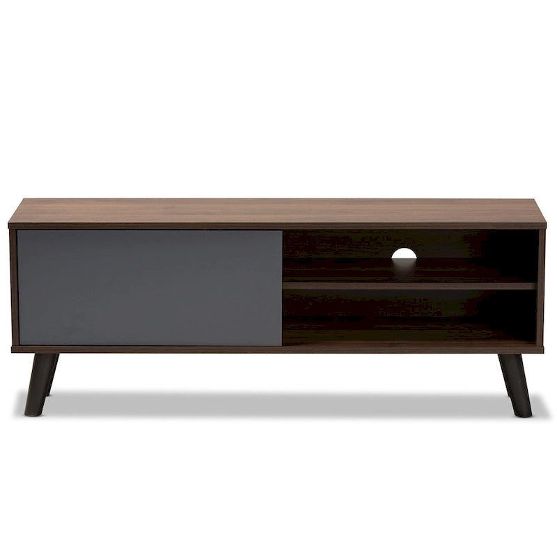 Meuble TV Mallory en bois noyer et gris bicolore