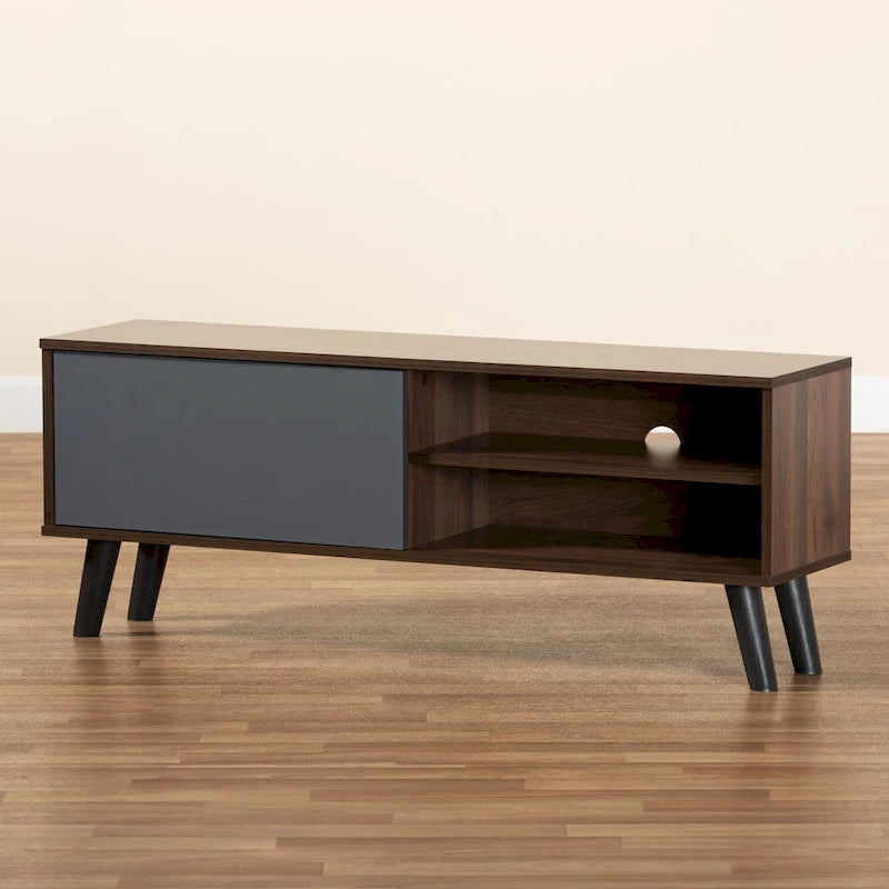 Meuble TV Mallory en bois noyer et gris bicolore