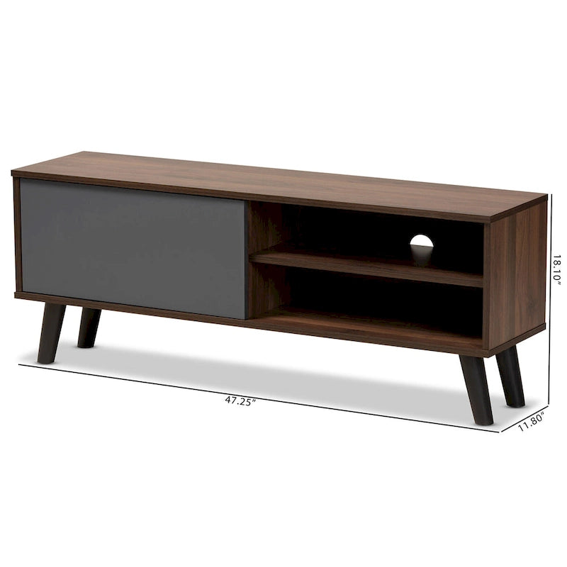 Meuble TV Mallory en bois noyer et gris bicolore
