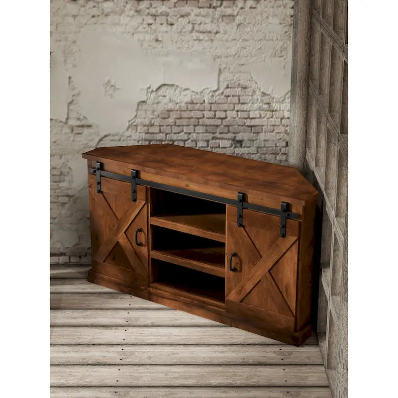 Meuble TV d'angle Bridgevine Home Farmhouse de 56 po pour téléviseurs jusqu'à 60 po, aucun assemblage requis, fini Whisky vieilli