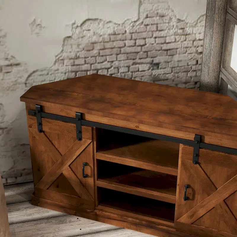 Meuble TV d'angle Bridgevine Home Farmhouse de 56 po pour téléviseurs jusqu'à 60 po, aucun assemblage requis, fini Whisky vieilli