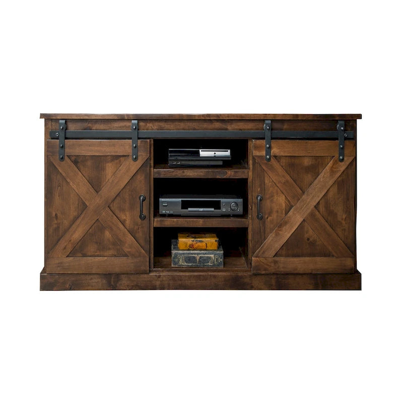 Meuble TV d'angle Bridgevine Home Farmhouse de 56 po pour téléviseurs jusqu'à 60 po, aucun assemblage requis, fini Whisky vieilli