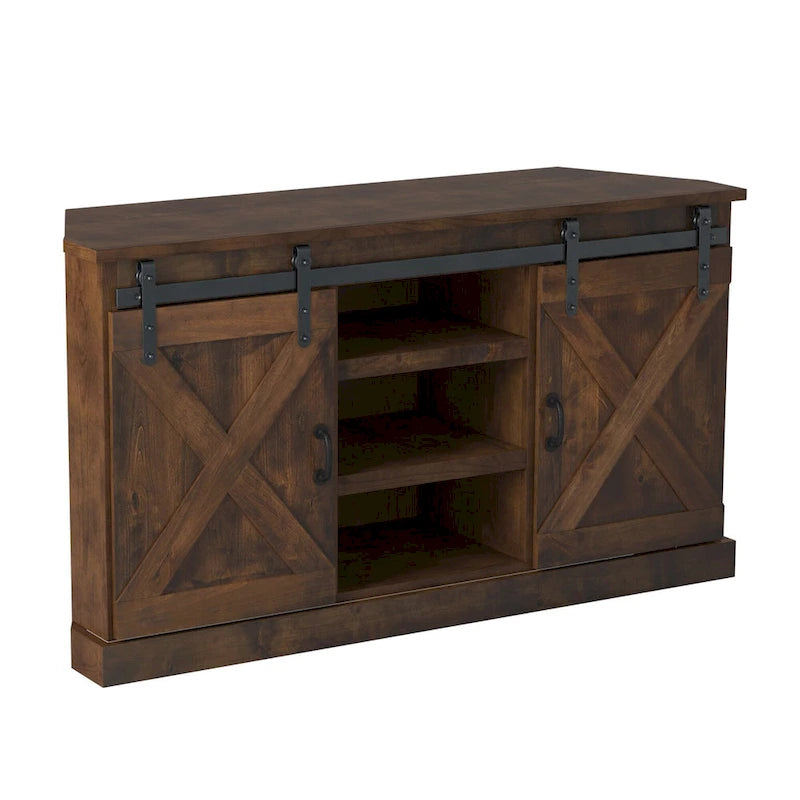 Meuble TV d'angle Bridgevine Home Farmhouse de 56 po pour téléviseurs jusqu'à 60 po, aucun assemblage requis, fini Whisky vieilli