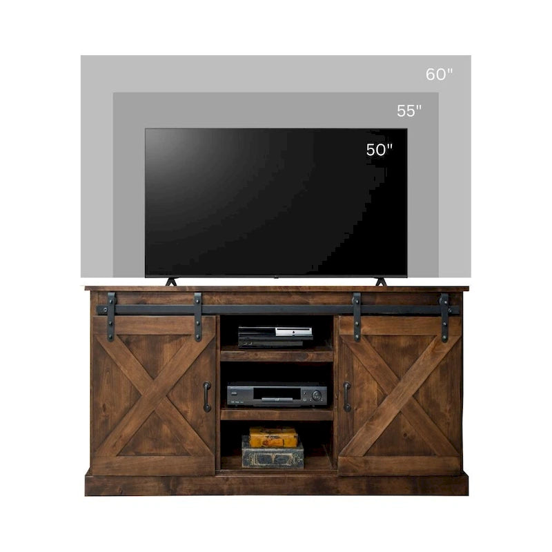 Meuble TV d'angle Bridgevine Home Farmhouse de 56 po pour téléviseurs jusqu'à 60 po, aucun assemblage requis, fini Whisky vieilli