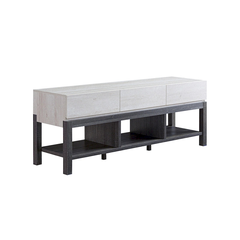 Meuble TV Tiska moderne blanc et gris de 152 cm avec 3 étagères par Furniture of America