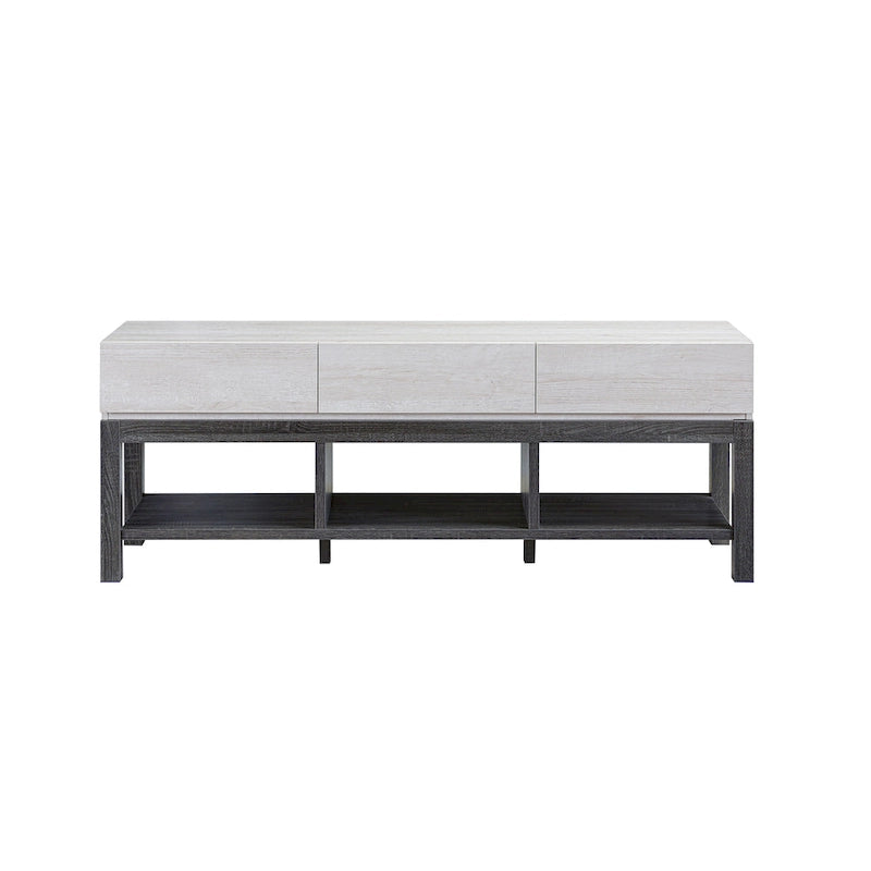 Meuble TV Tiska moderne blanc et gris de 152 cm avec 3 étagères par Furniture of America