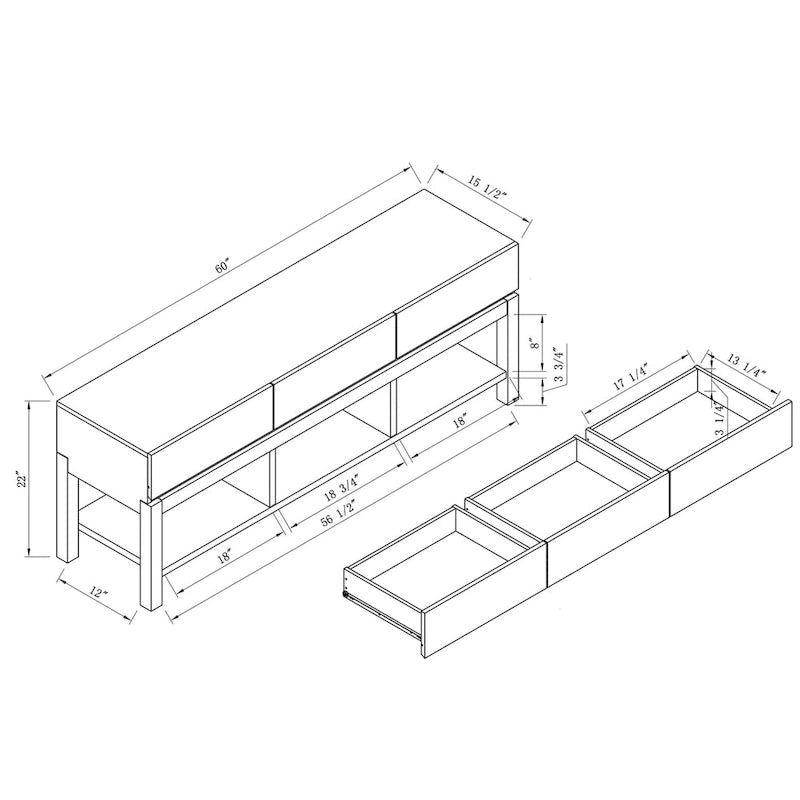 Meuble TV Tiska moderne blanc et gris de 152 cm avec 3 étagères par Furniture of America