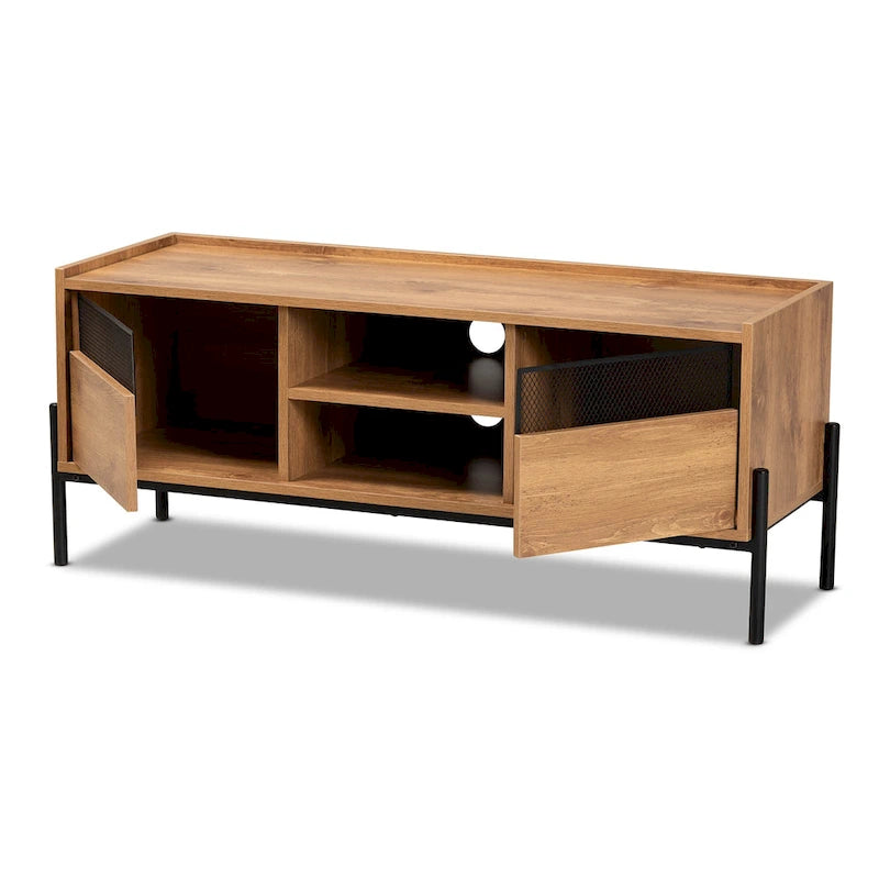 Meuble TV 2 portes Tasman moderne et industriel marron naturel