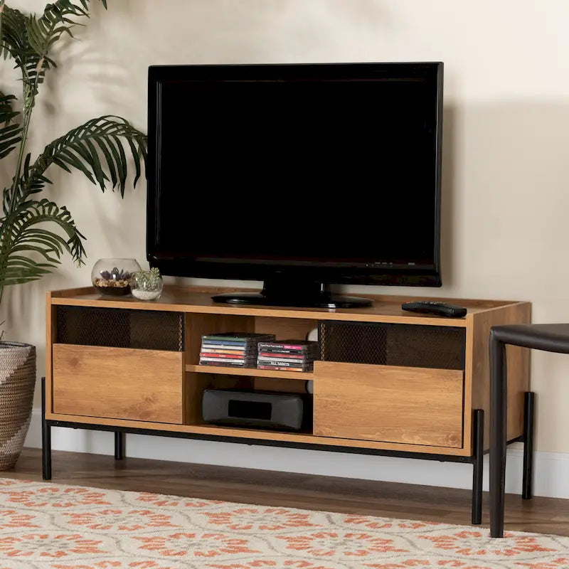 Meuble TV 2 portes Tasman moderne et industriel marron naturel
