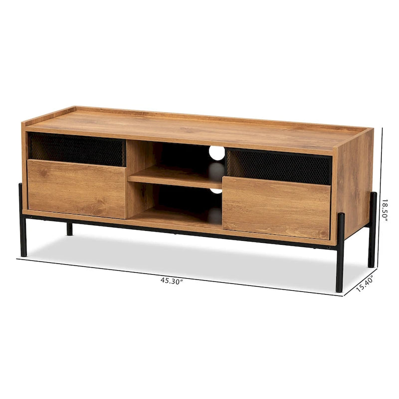 Meuble TV 2 portes Tasman moderne et industriel marron naturel