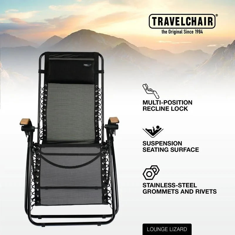 Chaise inclinable pliable TravelChair Lounge Lizard noire
