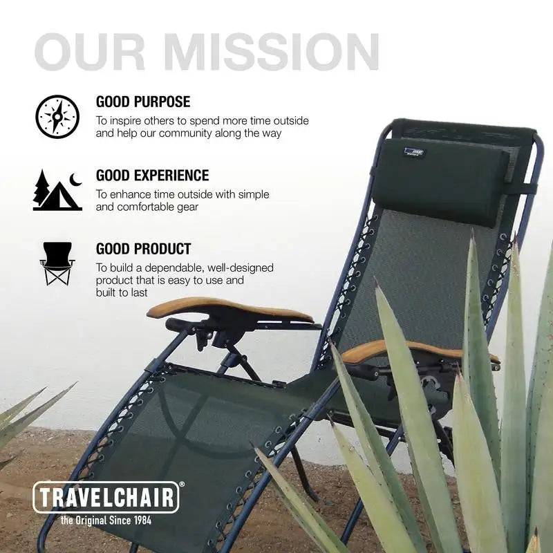 Chaise inclinable pliable TravelChair Lounge Lizard noire