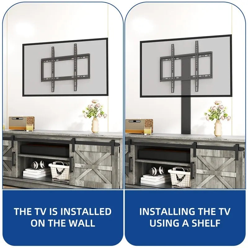 Meuble TV Evelynn, meuble de divertissement en bois de style ferme avec porte coulissante de grange, pour téléviseurs jusqu'à 65 pouces, blanc