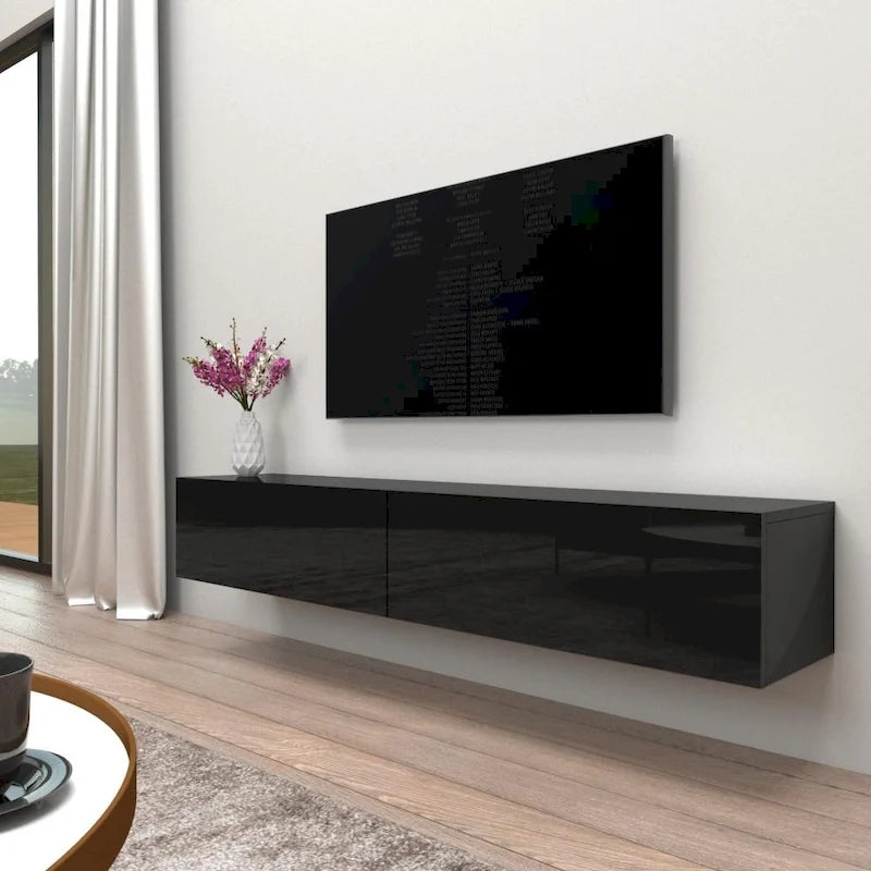 Meuble TV flottant mural moderne Berno de 180 cm, finition brillante