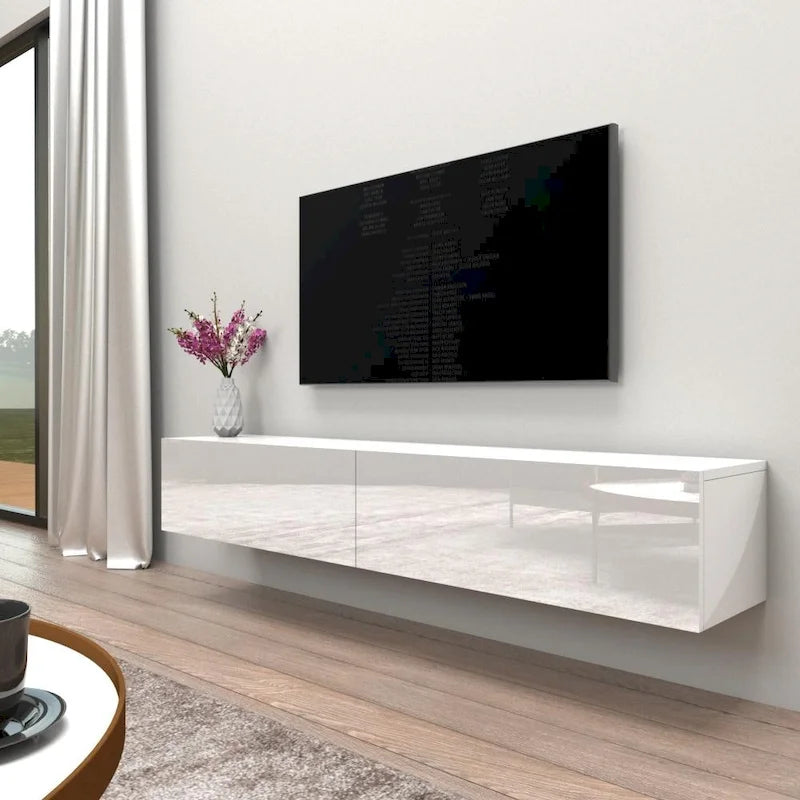 Meuble TV flottant mural moderne Berno de 180 cm, finition brillante